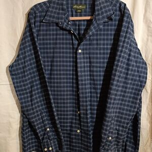 Eddie Bauer Men's Navy Checkered Button Down Shirt
